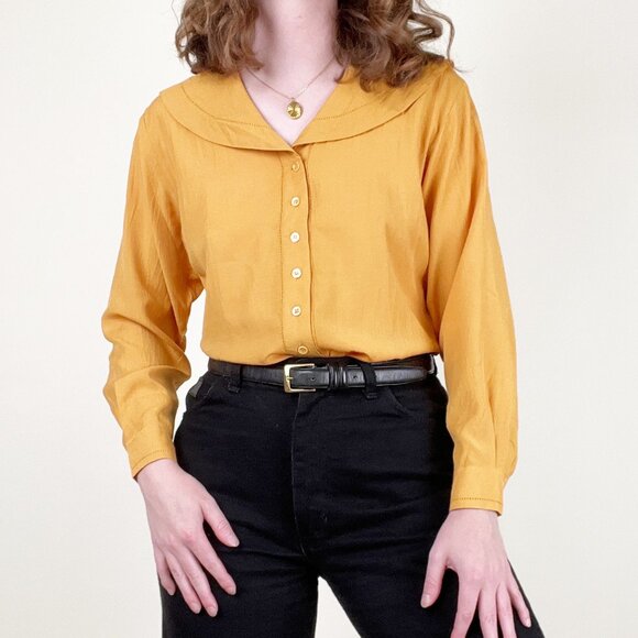 Vintage European Peter Pan Sailor Collar Blouse Shirt Peasant Cottagecore Boho - Picture 1 of 7